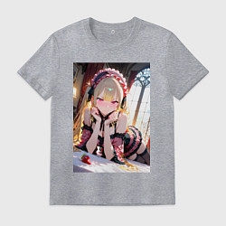 Футболка хлопковая мужская Смущенная девушка на кровати, цвет: меланж