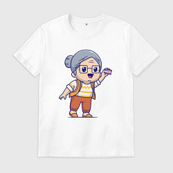 Футболка хлопковая мужская Весёлая бабуля, цвет: белый