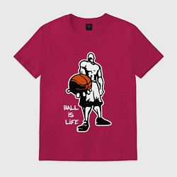 Футболка хлопковая мужская Мяч это жизнь, цвет: маджента