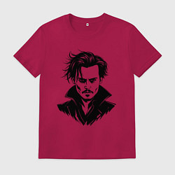 Футболка хлопковая мужская Аниме портрет Джонни Деппа, цвет: маджента