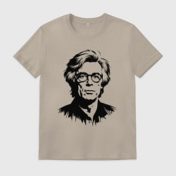 Футболка хлопковая мужская Энди Уорхол черный портрет, цвет: миндальный