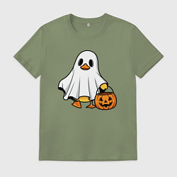 Футболка хлопковая мужская Утенок в костюме приведения - Хэллоуин, цвет: авокадо