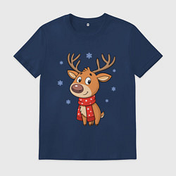 Мужская футболка Новогодний олень и снежинки, зима