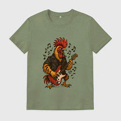 Футболка хлопковая мужская Петух гитарист рокер, цвет: авокадо