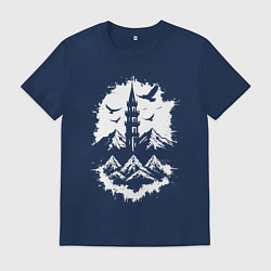 Футболка хлопковая мужская Башня с орлами в горах, цвет: тёмно-синий