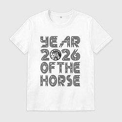 Мужская футболка Символ года 2026 красная огненная лошадь