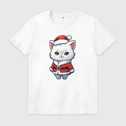 Мужская футболка Белый кот дед мороз