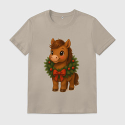 Мужская футболка Маленькая милая лошадка в городе