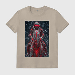 Мужская футболка Зимний киберпанк: красный конь и рыцарь