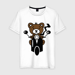 Футболка хлопковая мужская Медведь на мотороллере, цвет: белый