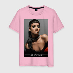 Футболка хлопковая мужская Rihanna: portrait цвета светло-розовый — фото 1