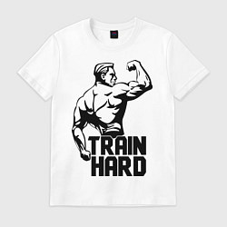 Футболка хлопковая мужская Train hard, цвет: белый