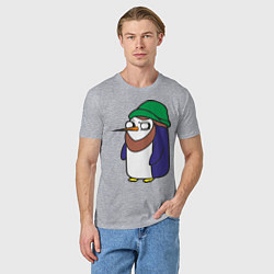 Футболка хлопковая мужская Пингвин в шапке, цвет: меланж — фото 2
