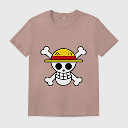 Футболка хлопковая мужская Флаг Луффи, цвет: пыльно-розовый