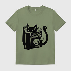 Футболка хлопковая мужская Кот с книгой, цвет: авокадо