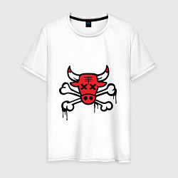 Футболка хлопковая мужская Chicago Bulls (череп), цвет: белый