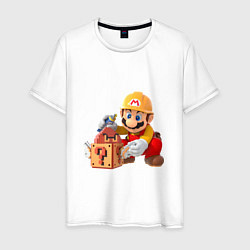 Футболка хлопковая мужская Super Mario: Builder, цвет: белый