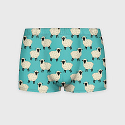 Трусы-боксеры мужские Овечки паттерн на бирюзовом, цвет: 3D-принт