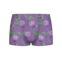 Мужские трусы Фиолетовые тюльпаны с зелеными листьями