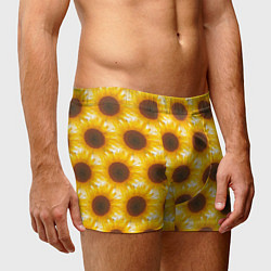 Трусы-боксеры мужские Желтые подсолнухи паттерн, цвет: 3D-принт — фото 2