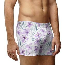 Трусы-боксеры мужские Цветы Фиолетовые Нарисованные Акварелью, цвет: 3D-принт — фото 2