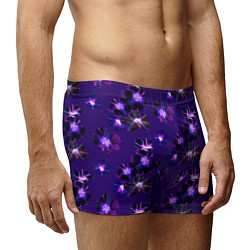 Трусы-боксеры мужские Цветы Фиолетовые Гибискус На Синем Фоне, цвет: 3D-принт — фото 2