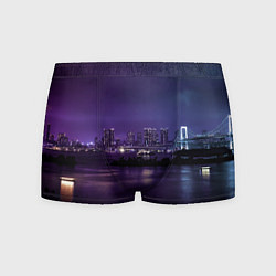Трусы-боксеры мужские Неоновый город с рекой - Фиолетовый, цвет: 3D-принт