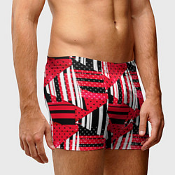Трусы-боксеры мужские Красный, черный и белый горошек и полоска, пэчворк, цвет: 3D-принт — фото 2
