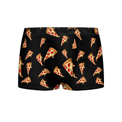 Трусы-боксеры мужские Куски пиццы на черном фоне, цвет: 3D-принт