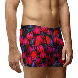 Трусы-боксеры мужские Тюльпаны - поле красных цветов, цвет: 3D-принт — фото 2