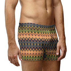 Трусы-боксеры мужские Желто-оливковый полосатый орнамент, цвет: 3D-принт — фото 2