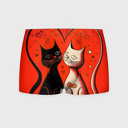 Трусы-боксеры мужские Влюблённые кошки на красном фоне, цвет: 3D-принт
