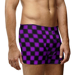 Трусы-боксеры мужские Фиолетовый черный узор Шахматка, цвет: 3D-принт — фото 2