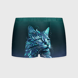 Трусы-боксеры мужские Неоновый кот: фиолетовые и бирюзовые линии, цвет: 3D-принт