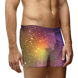 Трусы-боксеры мужские Желто фиолетовое свечение и звезды, цвет: 3D-принт — фото 2