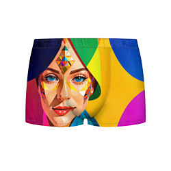 Трусы-боксеры мужские Девушка лицо с ромбическим орнаментом, цвет: 3D-принт