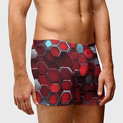 Трусы-боксеры мужские Cyber hexagon red, цвет: 3D-принт — фото 2