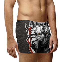 Трусы-боксеры мужские Черный волк - полигональная голова зверя, цвет: 3D-принт — фото 2