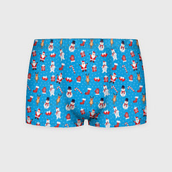Трусы-боксеры мужские Новогодний голубой принт, цвет: 3D-принт