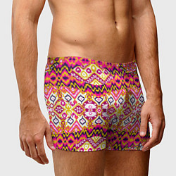 Трусы-боксеры мужские Розовый орнамент имитация ткань икат, цвет: 3D-принт — фото 2