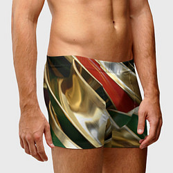 Трусы-боксеры мужские Золотая абстракция с зелеными и красными вставками, цвет: 3D-принт — фото 2