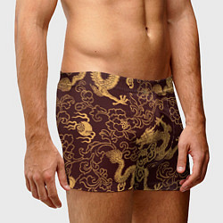 Трусы-боксеры мужские Черно-золотая гравюра дракона, цвет: 3D-принт — фото 2