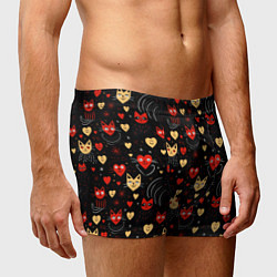 Трусы-боксеры мужские Паттерн с сердечками и котами валентинка, цвет: 3D-принт — фото 2