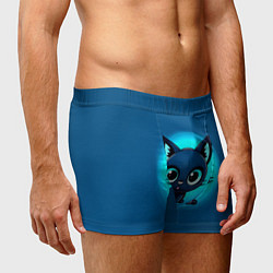 Трусы-боксеры мужские Котёнок на синем, цвет: 3D-принт — фото 2