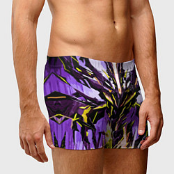 Трусы-боксеры мужские Чёрно-жёлтая агрессивная абстракция на фиолетовом, цвет: 3D-принт — фото 2