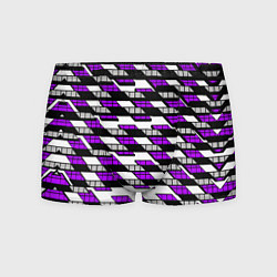Трусы-боксеры мужские Фиолетовые треугольники и квадраты на белом фоне, цвет: 3D-принт