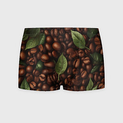 Трусы-боксеры мужские Кофейные зёрна с листьями, цвет: 3D-принт