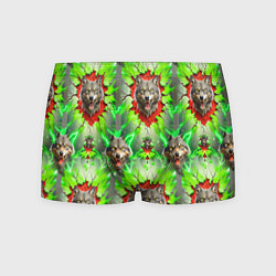 Трусы-боксеры мужские Волки из зеленого паттерна, цвет: 3D-принт