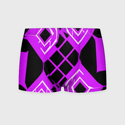 Трусы-боксеры мужские Чёрные квадраты и белые полосы на фиолетовом фоне, цвет: 3D-принт