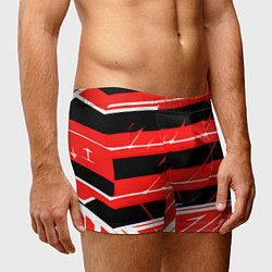 Трусы-боксеры мужские Чёрно-белые полосы на красном фоне, цвет: 3D-принт — фото 2